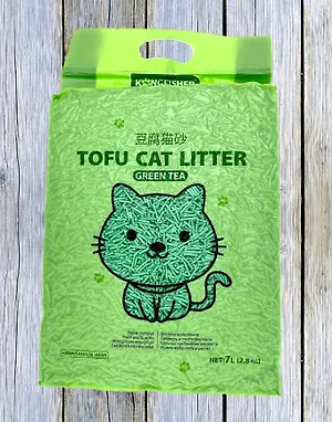 KINGFISHER®️ НАПОЛНИТЕЛЬ ДЛЯ КОШАЧЬИХ ТУАЛЕТОВ ТОФУ (TOFU) "GREEN TEA", с ароматом зелёного чая, пакет 2,8 кг (7 литров)