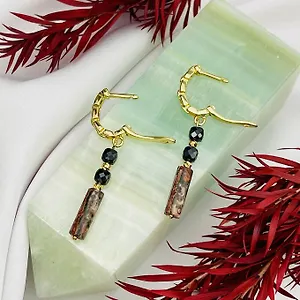 Радуга Самоцветов Серьги из черной Шпинели и леопардовой Яшмы