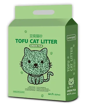 KINGFISHER®️ НАПОЛНИТЕЛЬ ДЛЯ КОШАЧЬИХ ТУАЛЕТОВ ТОФУ (TOFU) "GREEN TEA", с ароматом зелёного чая, пакет 2,8 кг (7 литров)
