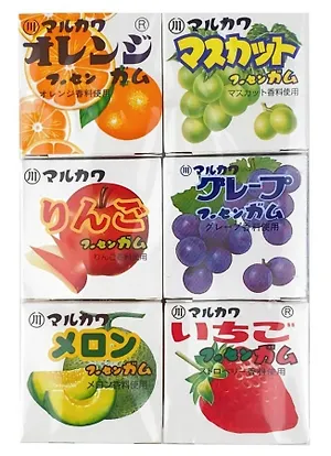 Резинка жевательная Marukawa Ассорти из 6 фрукт.вкусов (апельсин, грейпфрут, дыня, яблоко, виноград, зел виноград), 32,4 г.