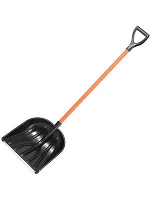 Лопата для снега пластик, с алюминиевой планкой, 410х465 мм, 1400, черенок металлический, тулейка 32 мм, Цикл, Купец Standart, 6996-00