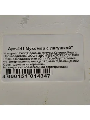 Фигурка садовая Мухомор с лягушкой, 26х35 см, гипс, 441