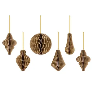 Елочные украшения из бумаги, НАБОР 6 шт., цвет крафт, ЗОЛОТАЯ СКАЗКА, 592539