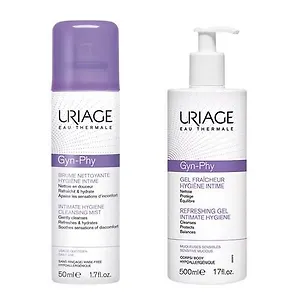 Урьяж Набор Жин-Фи: очищающая дымка-спрей для интимной гигиены 50 мл + гель для интимной гигиены 500 мл (Uriage, Интимная гигиена)