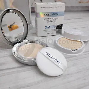 Пудра коллагеновая осветляющая со сменным блоком  Enough Светлый бежевый (№13) + запасной блок