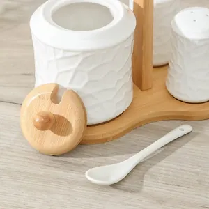 Набор фарфоровый для специй Доляна «Кракле», 3 предмета: солонка, перечница, сахарница, ложка