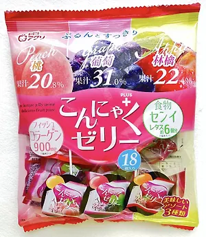 Желе “Yukiguni Aguri” порционное Конняку Микс (Персик/Виноград/Яблоко) (18шт х18г), 324г, 1/12