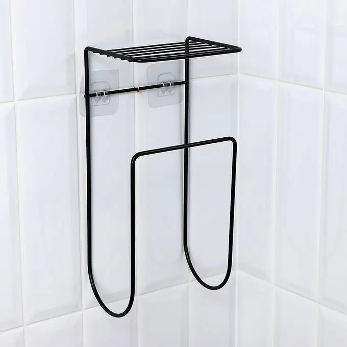 СИМА-ЛЕНД Держатель для полотенец с полкой, 15.5x12.5x33.5 см, чёрный