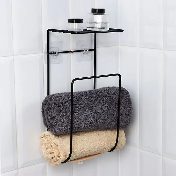 СИМА-ЛЕНД Держатель для полотенец с полкой, 15.5x12.5x33.5 см, чёрный
