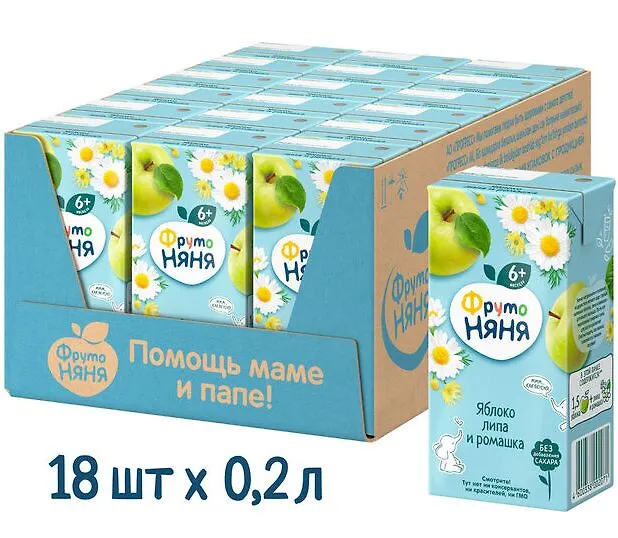 ФРУТОНЯНЯ 0,2л Напиток яблоко-липа-ромашка большая упаковка 18 шт