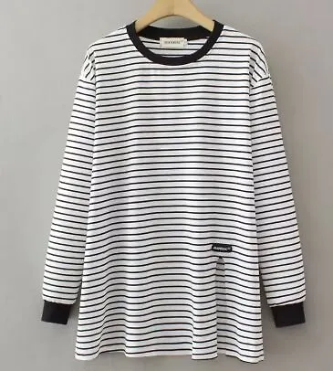 Лонгслив  в полоску трикотажный удлиненный с разрезом, белый