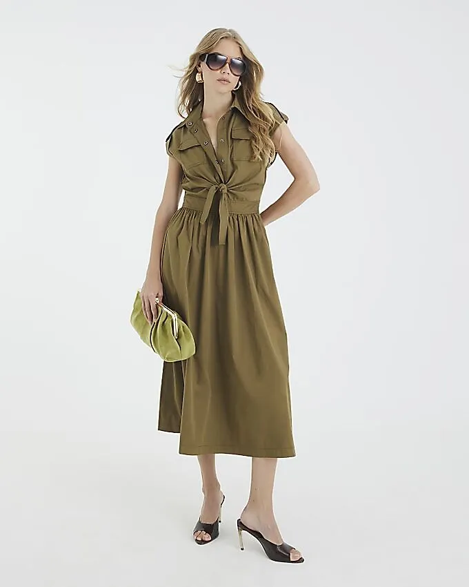 River Island Платье-рубашка миди цвета хаки с завязкой спереди